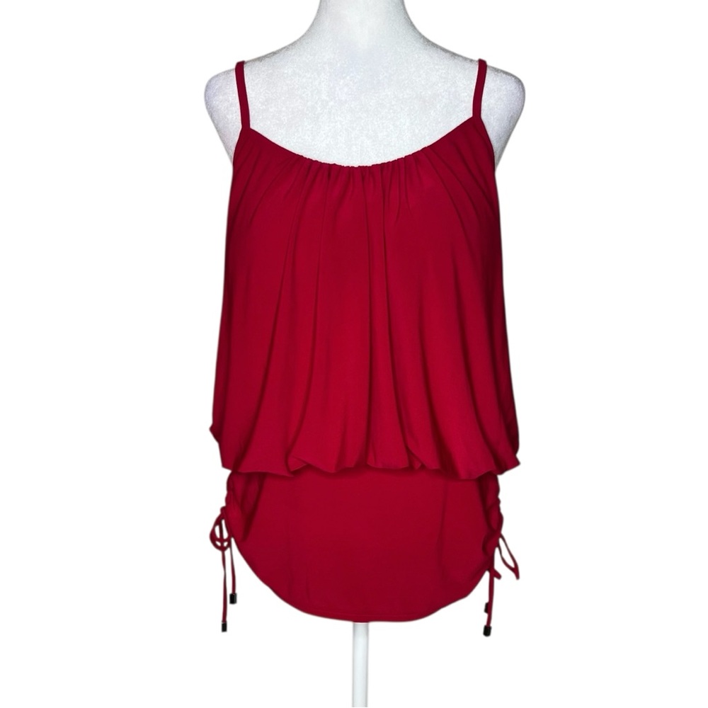 Magicsuit Shelly Red Shirred Ruched Blouson Tankini Underwire Swim Top Swimsuit